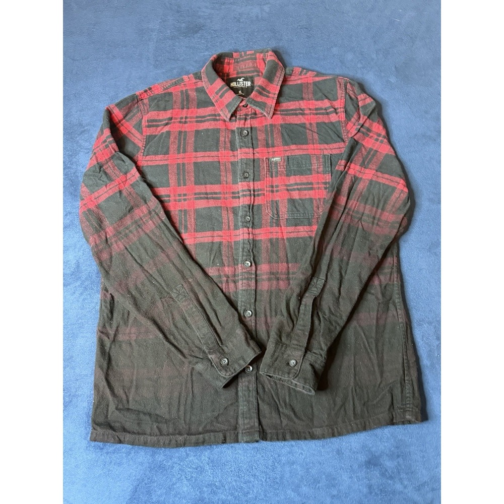 Hollister Red & Black Plaid Longsleeve Flannel Mens XL Heavyweight Cotton Shirt